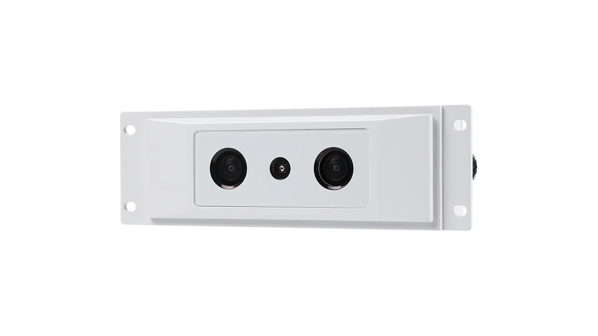 Pyroglaux PCBot-M40 3D stereo passenger counter for rail car doors, with two lenses and an infrared illuminator